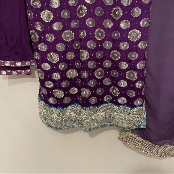 Purple Foil Salwar Kameez Indian 3-Piece Set – Size 40 - Picture 15 of 15